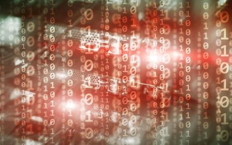 Binary code matrix digital internet technology concept on server room background Stock Photos