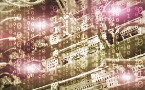 Binary code matrix digital internet technology concept on server room background Stock Photos