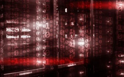 Binary code matrix digital internet technology concept on server room background Stock Photos