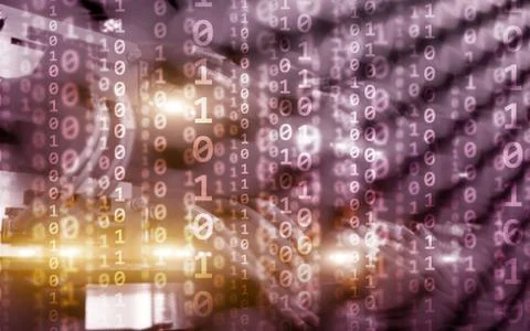 Binary code matrix digital internet technology concept on server room background Stock Photos