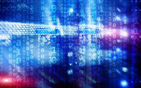 Binary code matrix digital internet technology concept on server room background Stock Photos