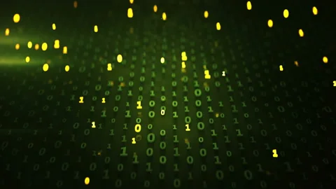 Binary code matrix with glowing green symbols seamless loop 3D render animation 動画素材 140949954