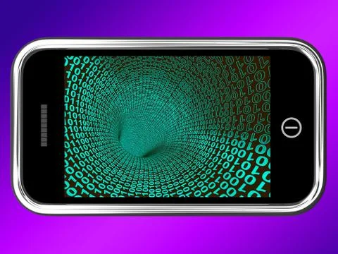Binary code on mobile showing technology Illustrazione stock
