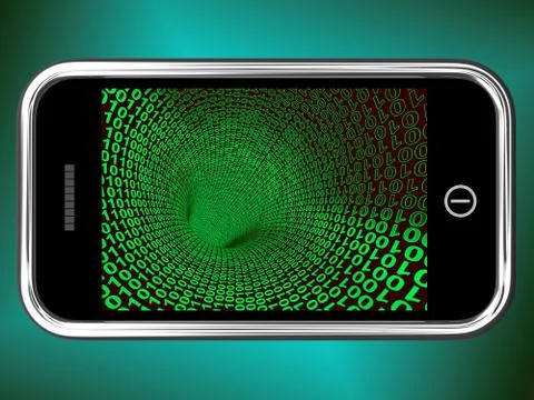 Binary Code On Mobile Showing Technology 스톡 일러스트