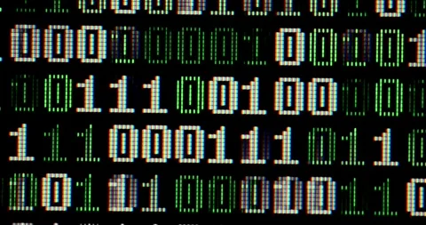 Binary code in monitor close-up concept hacking security IT technology Stock Footage 334021949