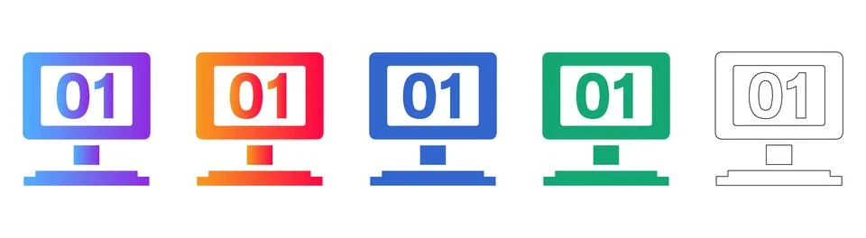 Binary Code Monitor Display Icons Stock Illustration