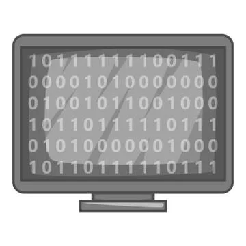 Binary code on monitor icon, gray monochrome style Stock Illustration