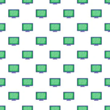 Binary code on monitor pattern, cartoon style Stock Illustration