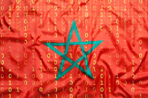 Binary code with Morocco flag, data protection concept 库存插图