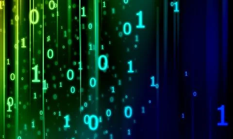 Binary code. Neon Numbers on a dark background with a gradient blur. Stock Illustration