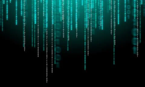 Binary code with neon rays on a black background. イラスト素材