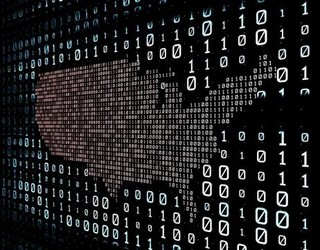 Binary code network matrix, American map, data transmission and storage イラスト素材