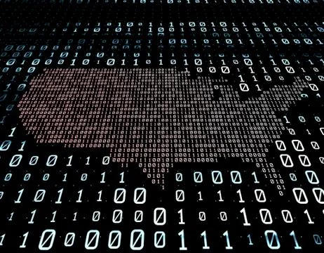 Binary code network matrix, American map, data transmission and storage Stock Illustration