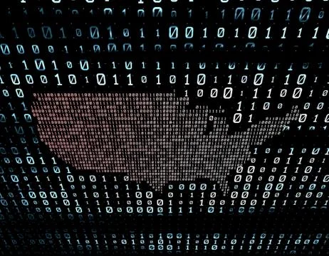 Binary code network matrix, American map, data transmission and storage Stockillustratie