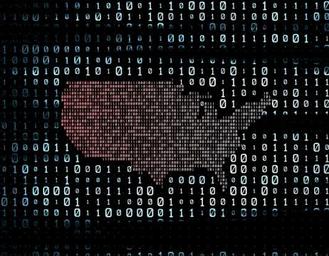 Binary code network matrix, American map, data transmission and storage Stock Illustration