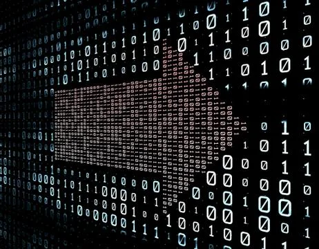 Binary code network matrix, arrows, data transmission and storage Stock Illustration