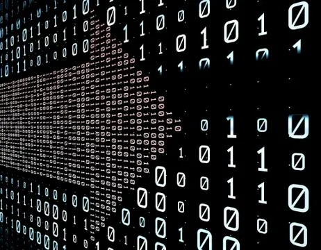 Binary code network matrix, arrows, data transmission and storage Stock Illustration