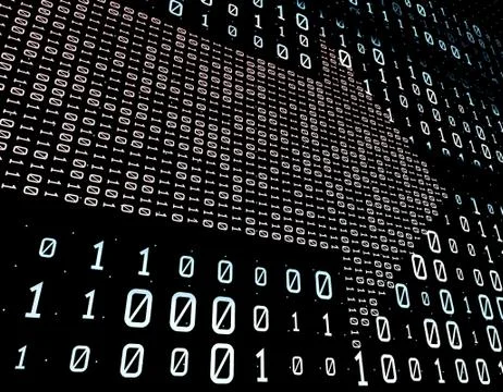 Binary code network matrix, arrows, data transmission and storage Stock Illustration