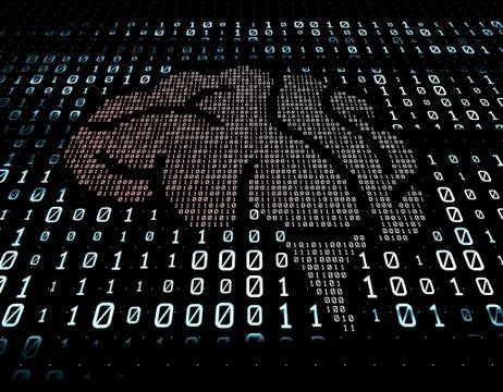 Binary code network matrix, brain, data transmission and storage Stock Illustration