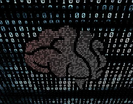 Binary code network matrix, brain, data transmission and storage Stock Illustration