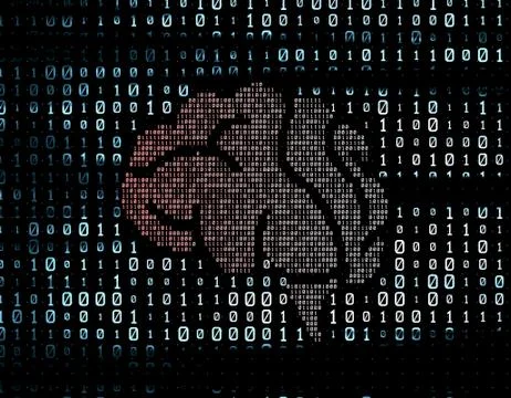 Binary code network matrix, brain, data transmission and storage Stock Illustration