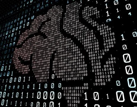 Binary code network matrix, brain, data transmission and storage Stock Illustration