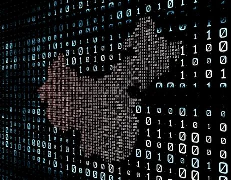 Binary code network matrix, China map, data transmission and storage Stock Illustration