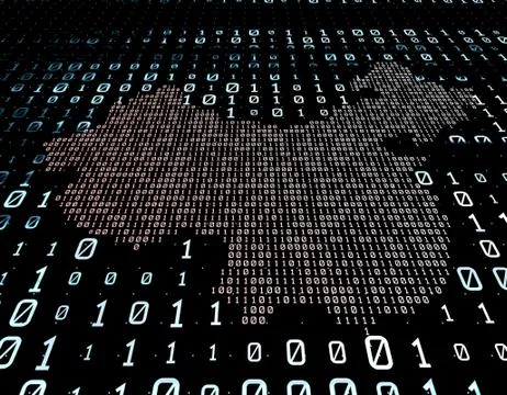 Binary code network matrix, China map, data transmission and storage Stock Illustration