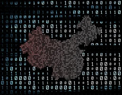 Binary code network matrix, China map, data transmission and storage Stockillustratie