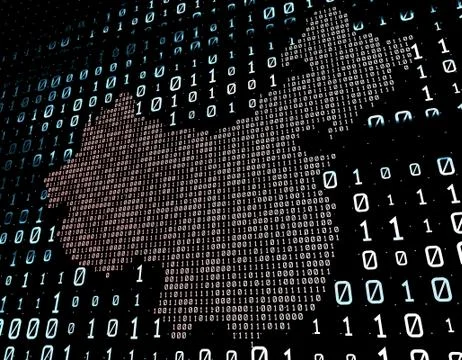 Binary code network matrix, China map, data transmission and storage Stock Illustration