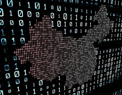 Binary code network matrix, China map, data transmission and storage Stock Illustration