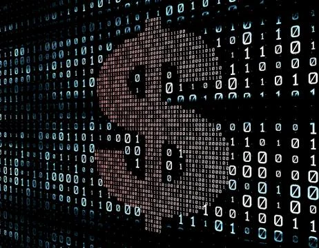 Binary code network matrix, dollars, data transmission and storage Stock Illustration