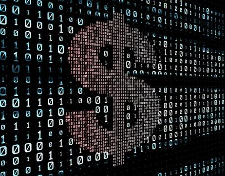 Binary code network matrix, dollars, data transmission and storage Stock Illustration