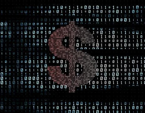 Binary code network matrix, dollars, data transmission and storage Stock Illustration