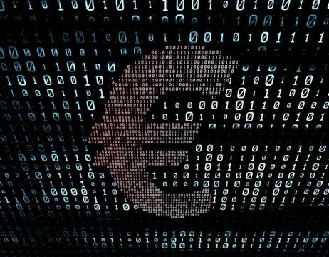 Binary code network matrix, Euro, data transmission and storage Stockillustratie