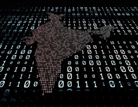 Binary code network matrix, India map, data transmission and storage イラスト素材