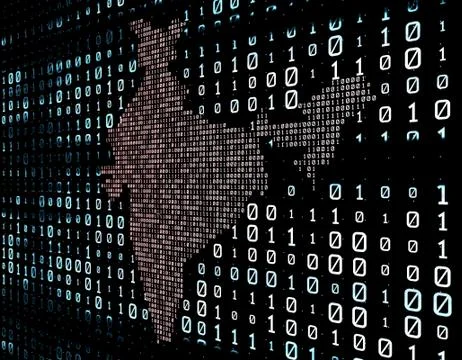 Binary code network matrix, India map, data transmission and storage Stock Illustration