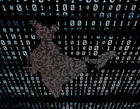 Binary code network matrix, India map, data transmission and storage Stock Illustration