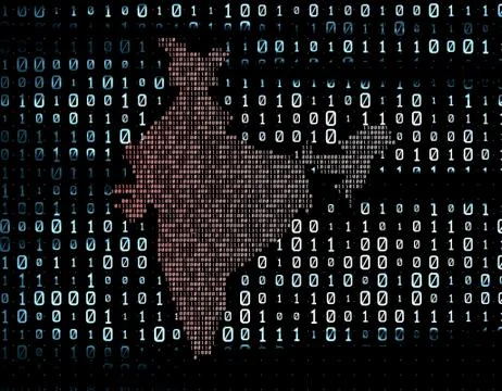 Binary code network matrix, India map, data transmission and storage Stock Illustration