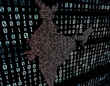 Binary code network matrix, India map, data transmission and storage Stock Illustration