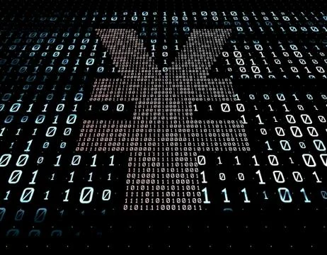 Binary code network matrix, RMB, data transmission and storage Stock Illustration