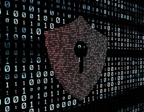 Binary code network matrix, shield, data transmission and storage イラスト素材