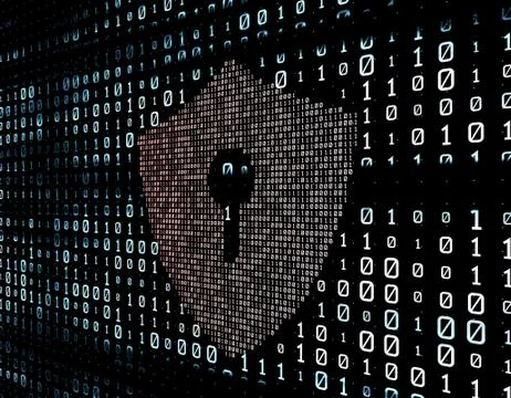 Binary code network matrix, shield, data transmission and storage Stock Illustration