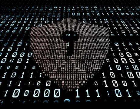 Binary code network matrix, shield, data transmission and storage Stock Illustration