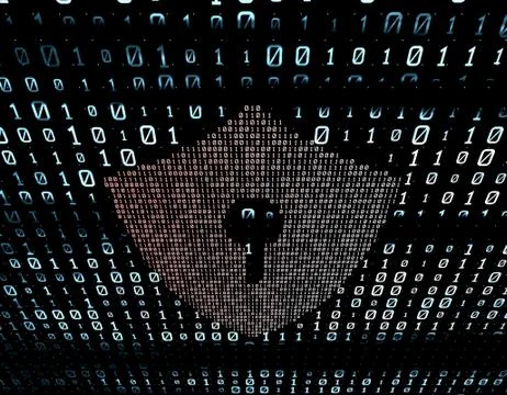 Binary code network matrix, shield, data transmission and storage Stock Illustration