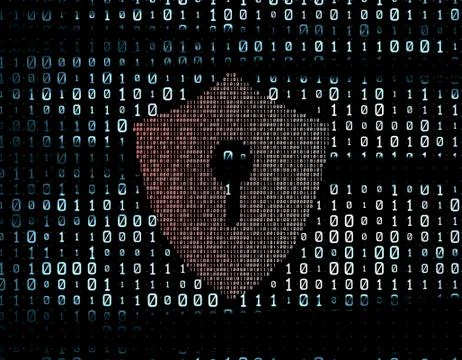 Binary code network matrix, shield, data transmission and storage Stockillustratie