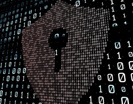 Binary code network matrix, shield, data transmission and storage Stockillustratie