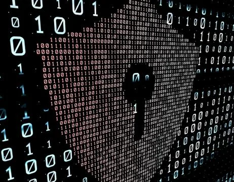 Binary code network matrix, shield, data transmission and storage Stockillustratie