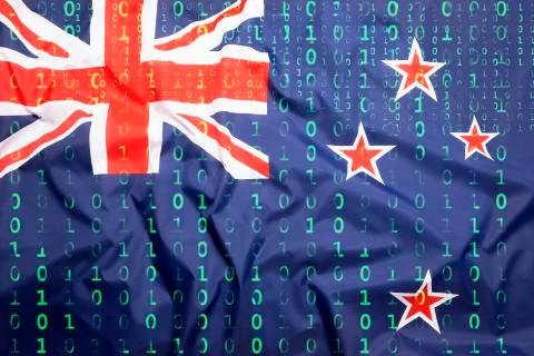 Binary code with New Zealand flag, data protection concept Stock Illustration