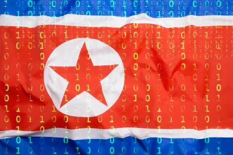 Binary code with North Korea flag, data protection concept Foto stock